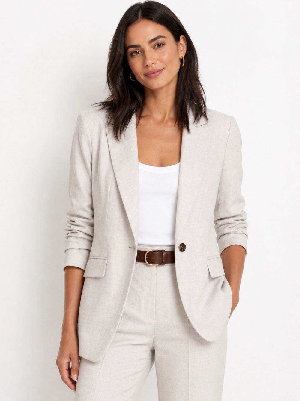 Banana Republic Factory Blazer Linen-Blend Beige 00P